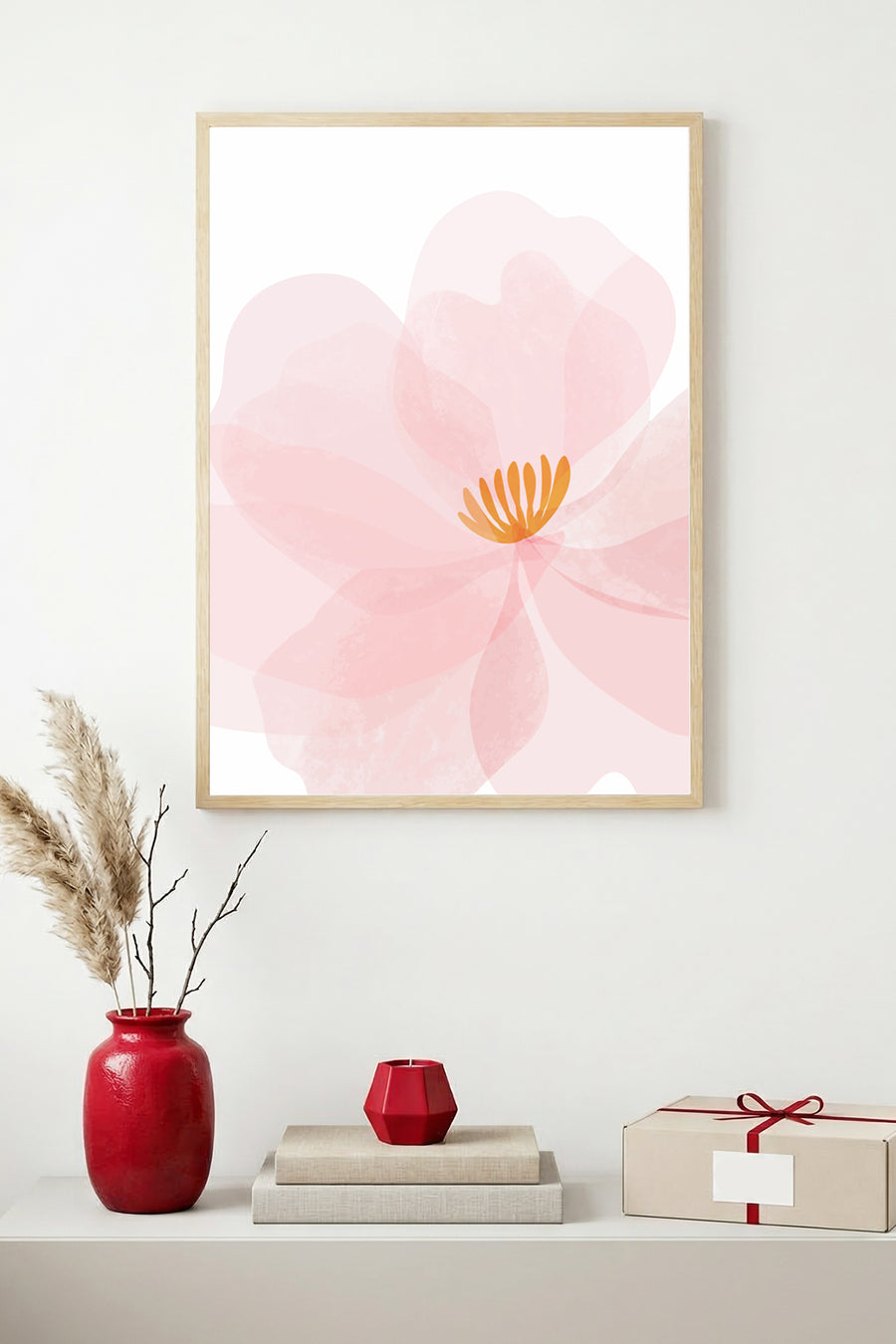 Doğal Ahşap Çerçeveli Çiçek Desenli Tablo - Pastel Tonlar | huhu1633