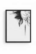 Doğal Ahşap Çerçeveli Minimal Siyah Beyaz Çiçek Desenli Tablo - Modern Tema | huhu1315