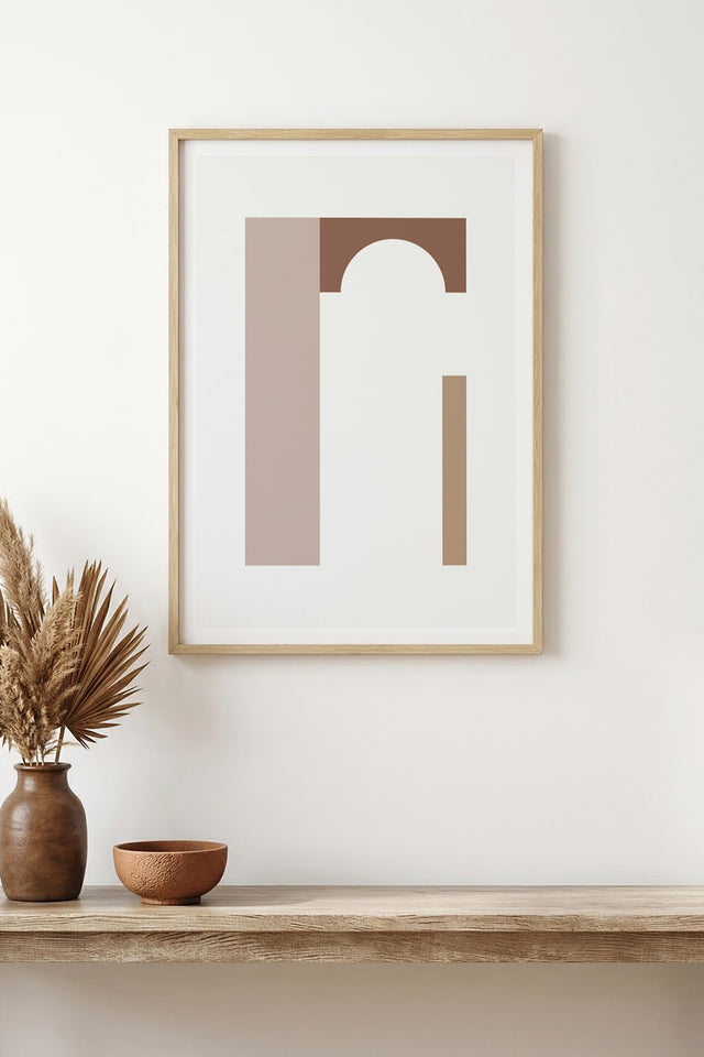 Doğal Ahşap Çerçeveli Minimal Geometrik Desenli Tablo - Pastel Tonlar | huhu1488