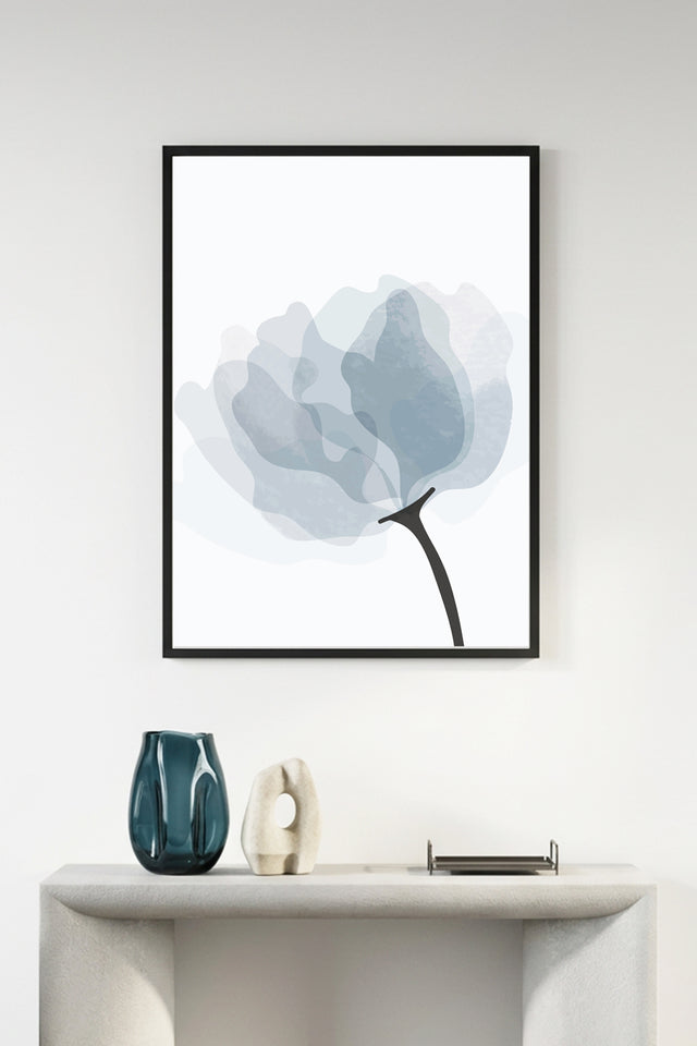 Doğal Ahşap Çerçeveli Soyut Çiçek Desenli Tablo - Pastel Tonlar | huhu1017