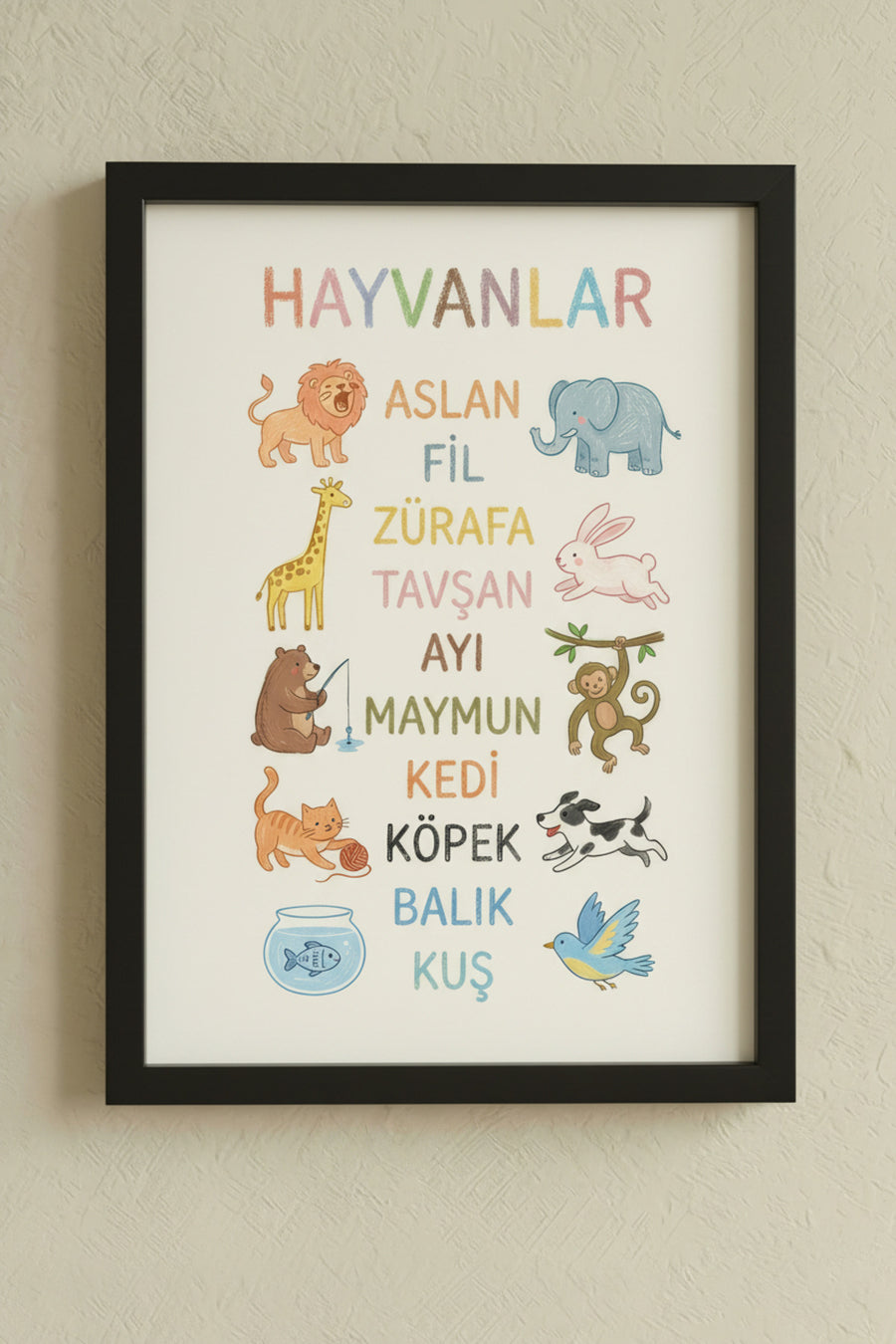 Montessori Eğitici Tablo Ahşap Çerçeveli Tablo Bebek Çocuk Odası Duvar Süsü UV Baskı