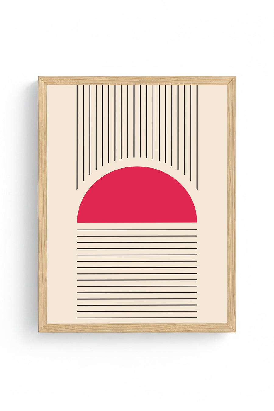 Doğal Ahşap Çerçeveli Minimal Geometrik Desenli Tablo - Canlı Tonlar | huhu1479