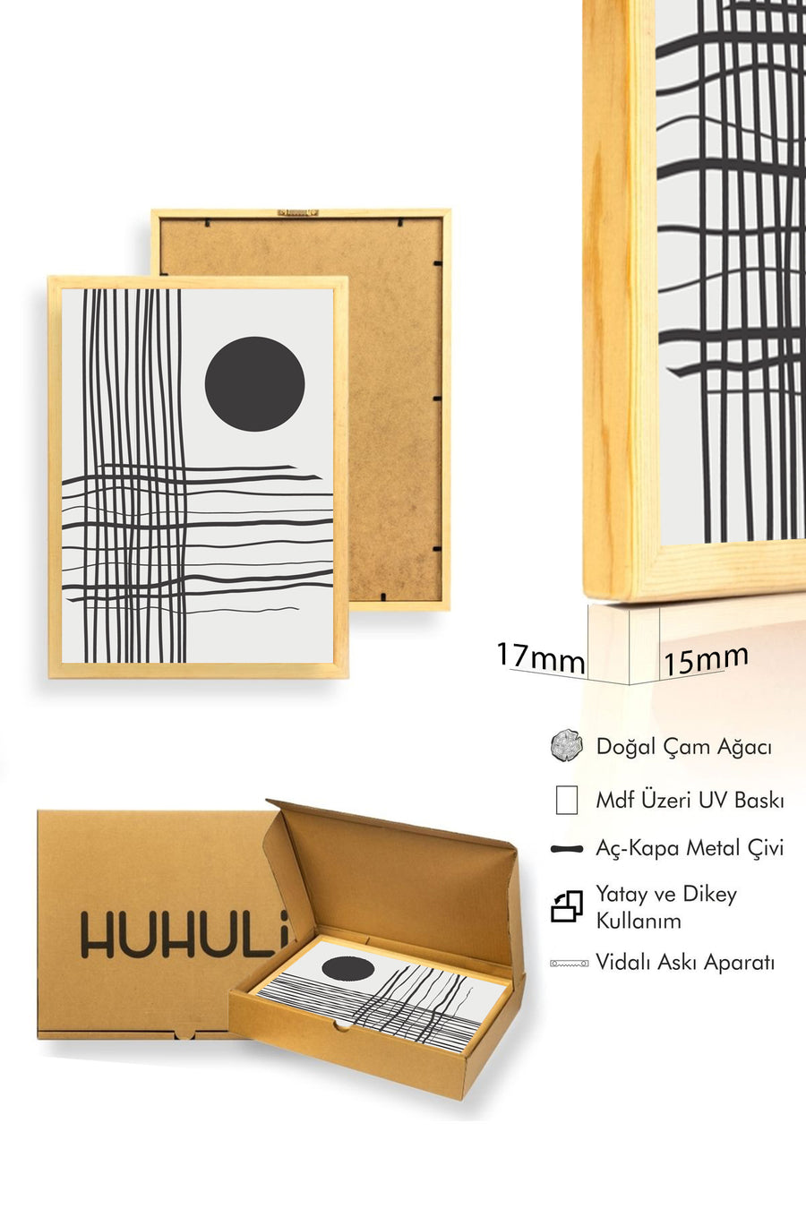 Doğal Ahşap Çerçeveli Soyut Tablo I Huhu1382