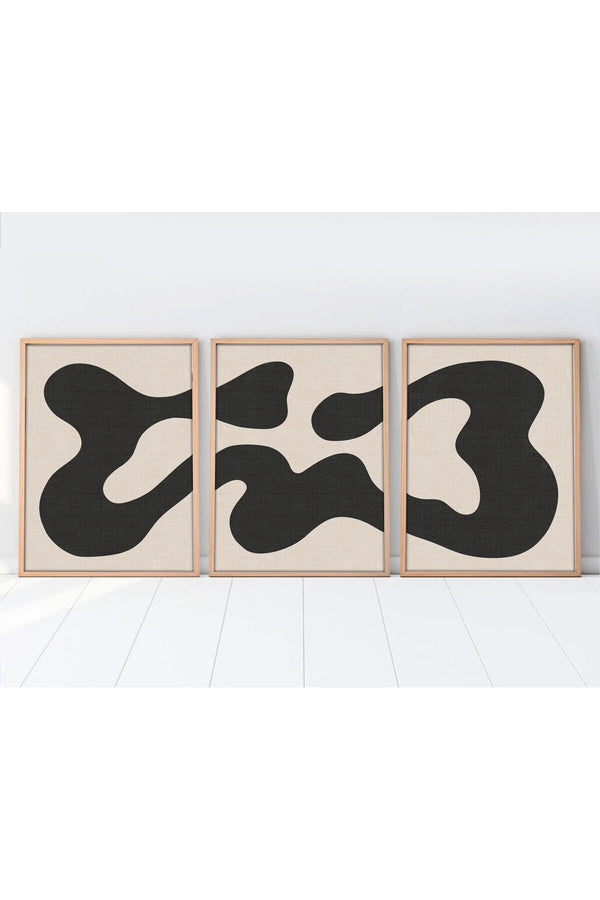 Soyut Desenli Siyah-Beyaz Tablo Seti - Modern 3’lü Set | huhu199
