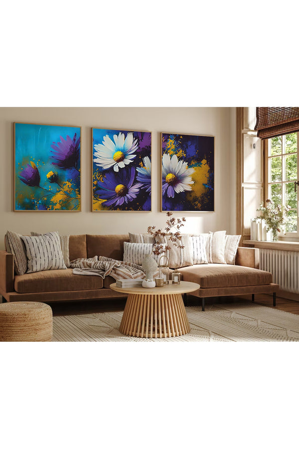 Renkli Çiçek Desenli Tablo Seti - Modern 3’lü Set | huhu223
