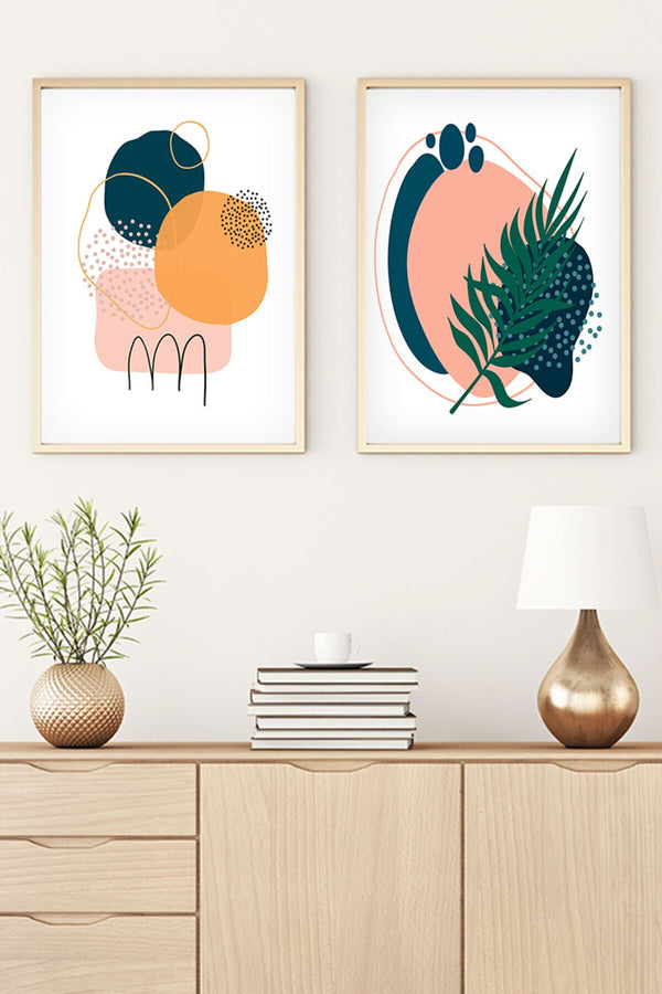 Soyut Geometrik Desenli Tablo Seti - Canlı Tonlar 2’li Set | huhu42