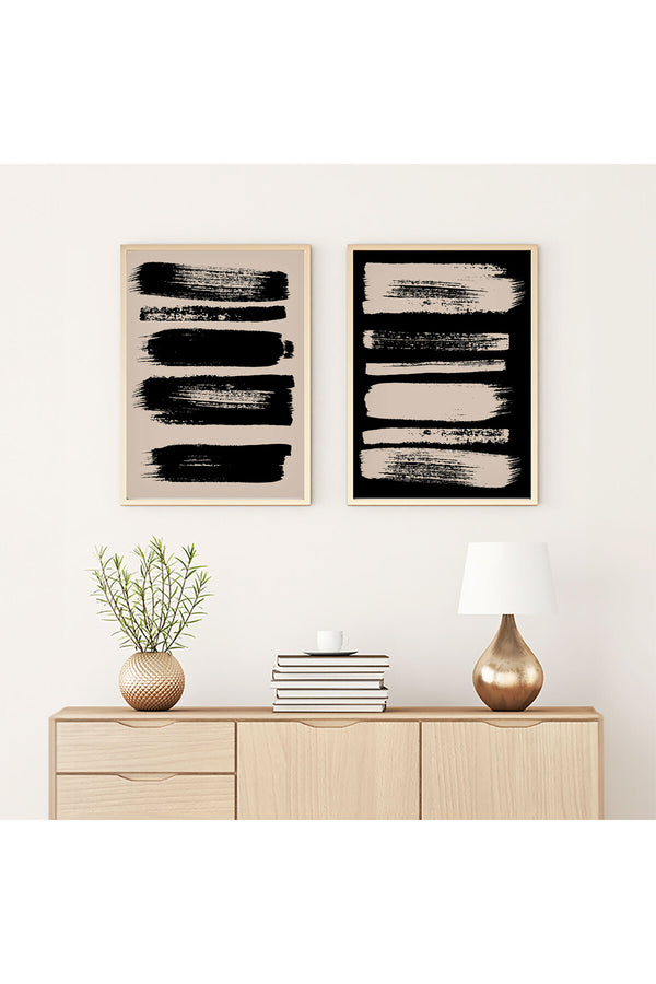 Soyut Tasarımlı Siyah-Beyaz Tablo Seti - Modern 2’li Set | huhu234