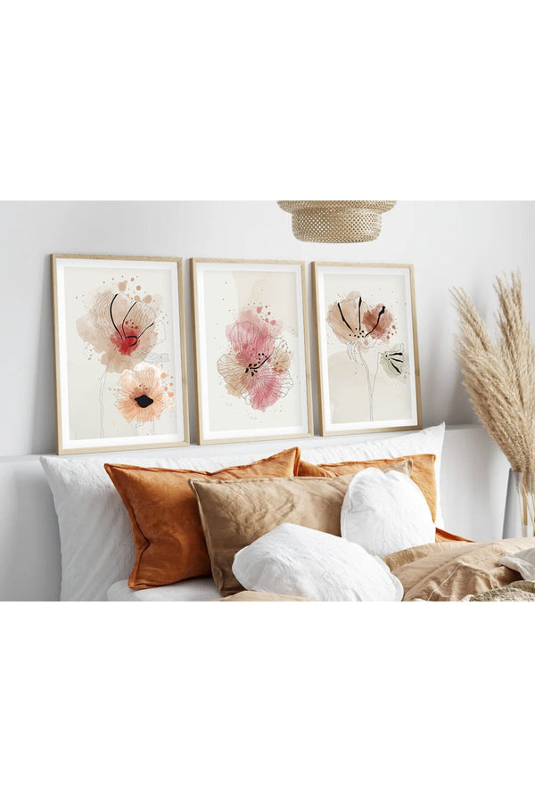Soyut Çiçekli Tablo Seti - Pastel 3’lü Set | huhu205