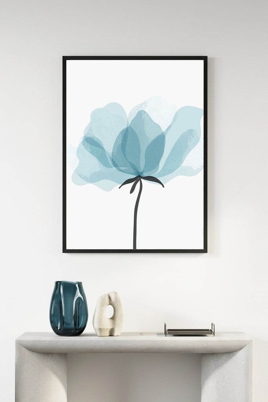 Doğal Ahşap Çerçeveli Soyut Çiçek Desenli Tablo - Pastel Tonlar | huhu1016