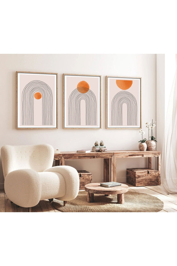 Geometrik Desenli Pastel Tablo Seti - Modern 3’lü Set | huhu133