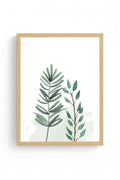 Doğal Ahşap Çerçeveli Minimal Yaprak Desenli Tablo - Pastel Tonlar | huhu1636
