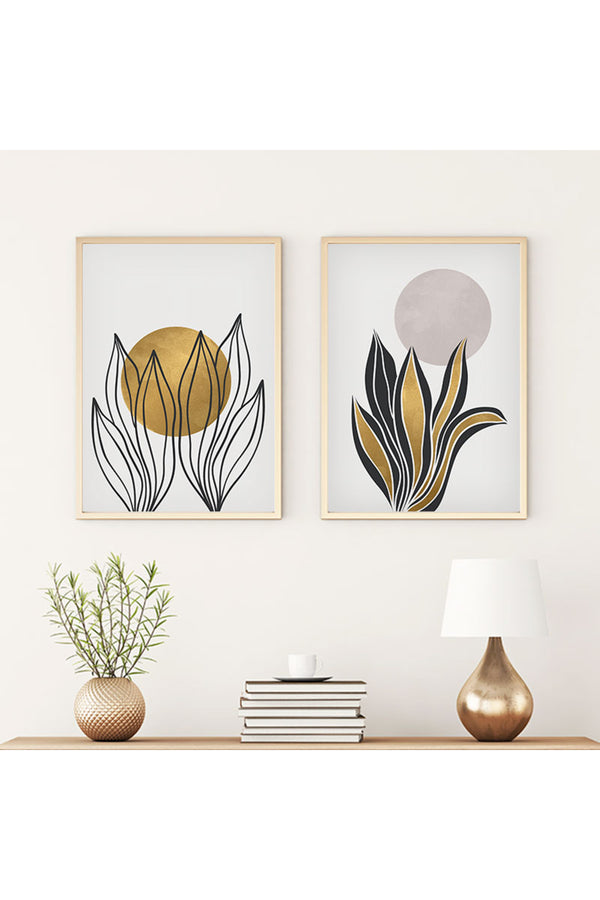 Modern Geometrik Desenli Tablo Seti - Altın ve Siyah 2’li Set | huhu78