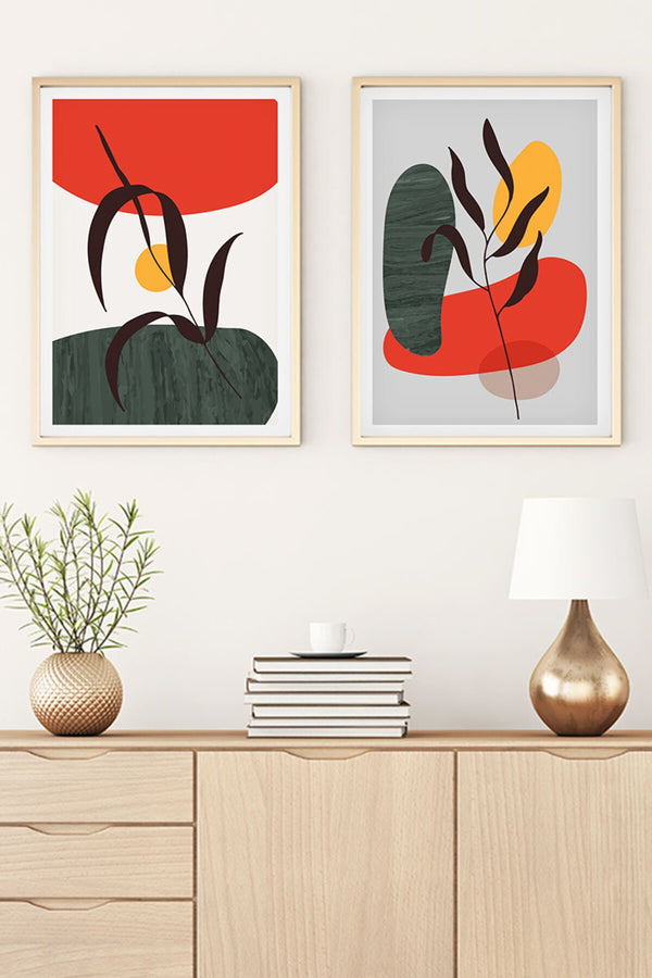 Soyut Desenli Modern Tablo Seti - Canlı Tonlar 2’li Set | huhu45