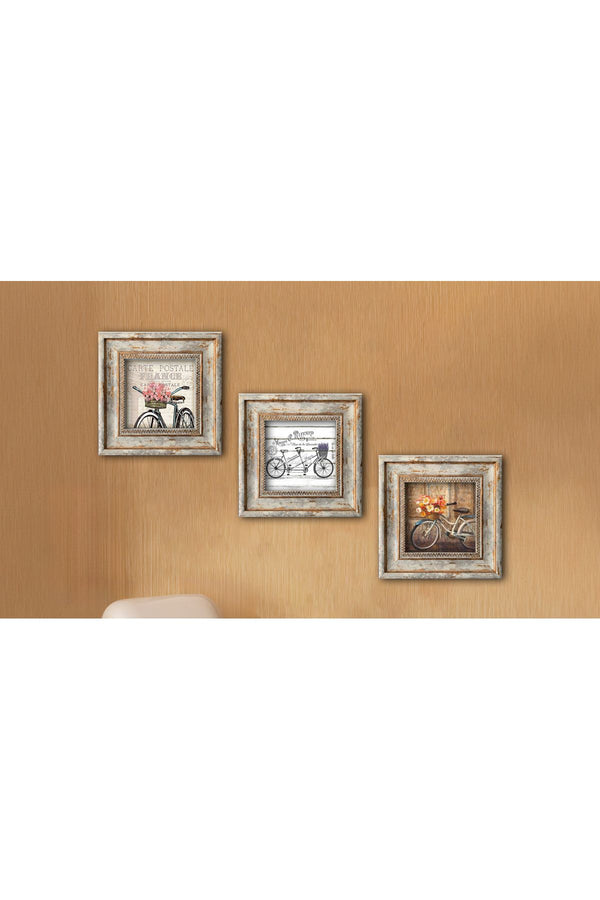 Vintage Bisiklet Temalı Tablo Seti - 3’lü Çerçeveli Set | Huhu321