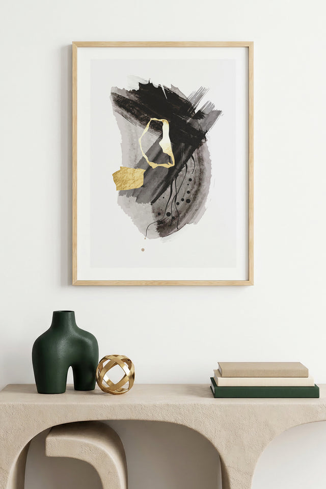 Doğal Ahşap Çerçeveli Soyut Desenli Tablo - Minimal | huhu1022