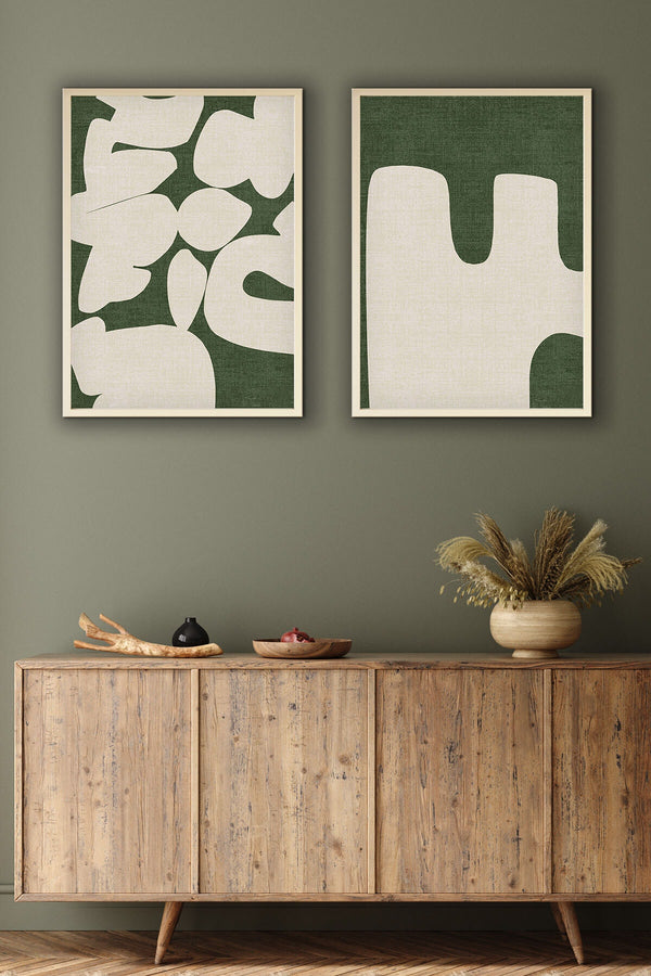 Soyut Desenli Yeşil Tablo Seti - Modern 2’li Set | huhu202