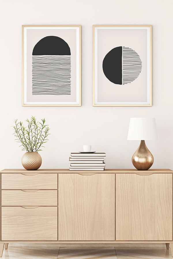 Soyut Desenli Siyah-Beyaz Tablo Seti - Modern 2’li Set | huhu143