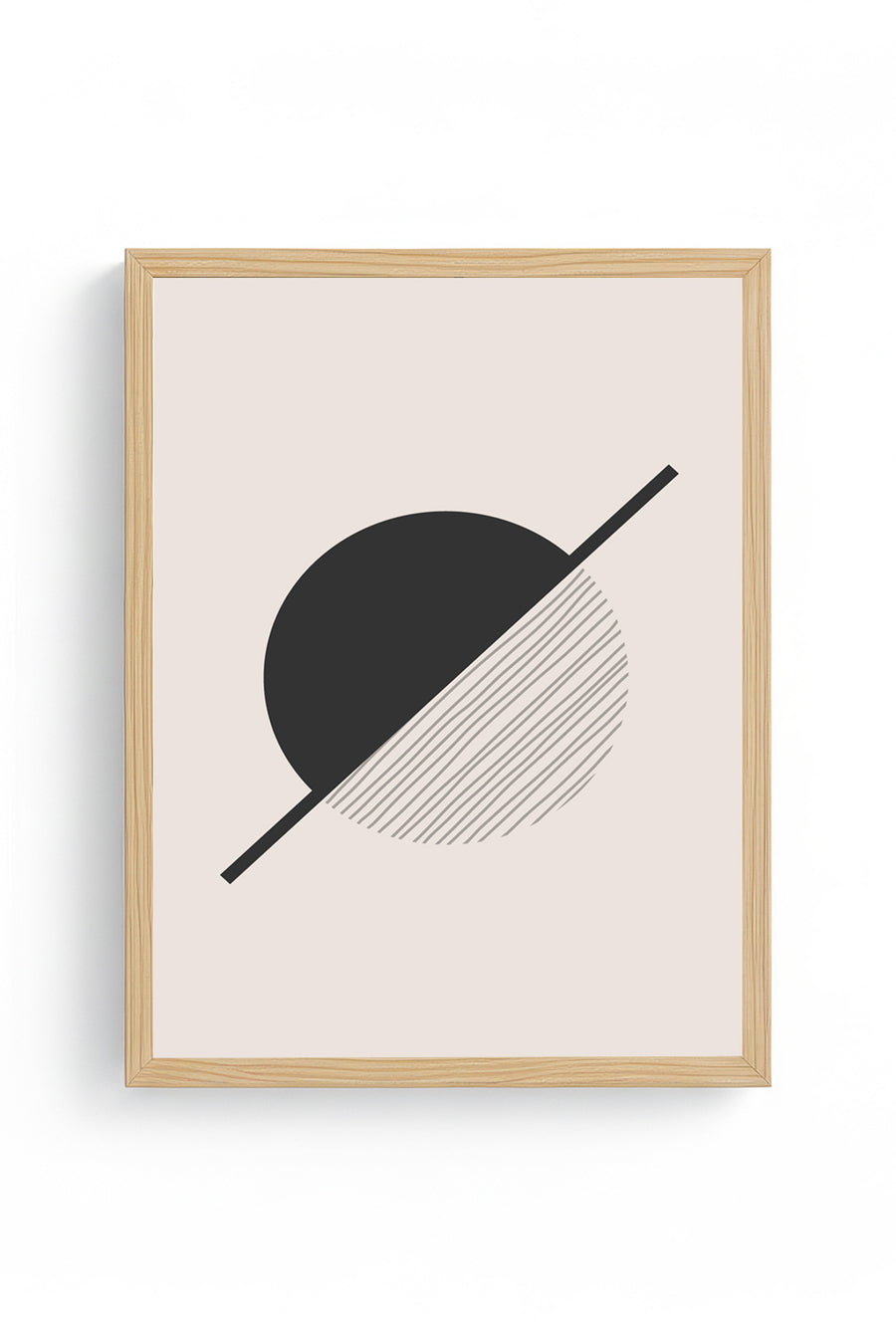 Doğal Ahşap Çerçeveli Geometrik Desenli Tablo - Minimal | huhu1435