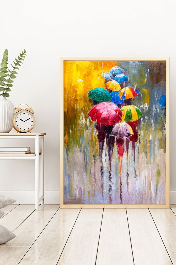 Renkli Şemsiyeli Soyut Tablo - Canlı Tonlar | huhu187