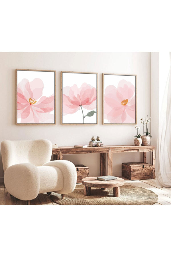 Pastel Renkli Çiçek Tablo Seti - Modern 3’lü Set | huhu192