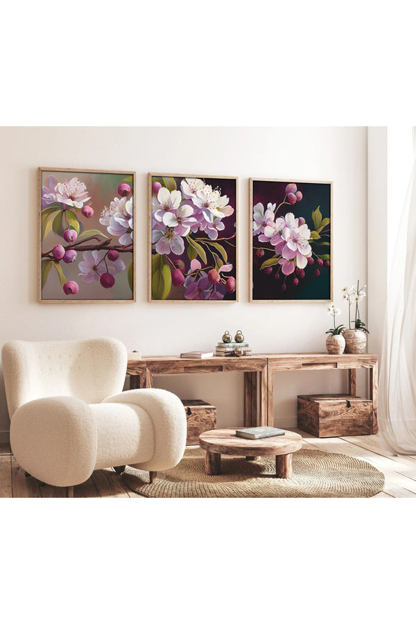 Çiçek Desenli Modern Tablo Seti - 3’lü Set | huhu218