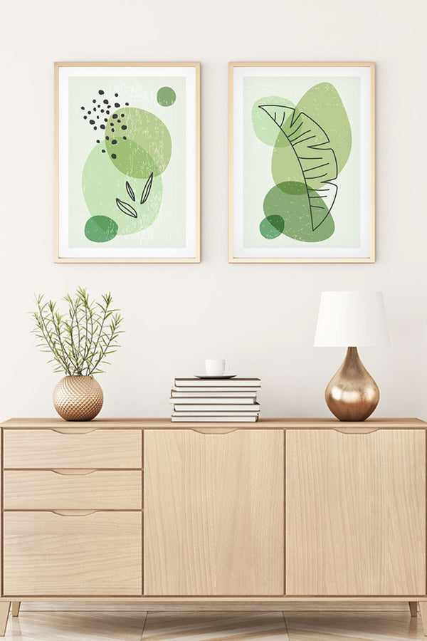 Soyut Yeşil Desenli Tablo Seti - Modern 2’li Set | huhu4