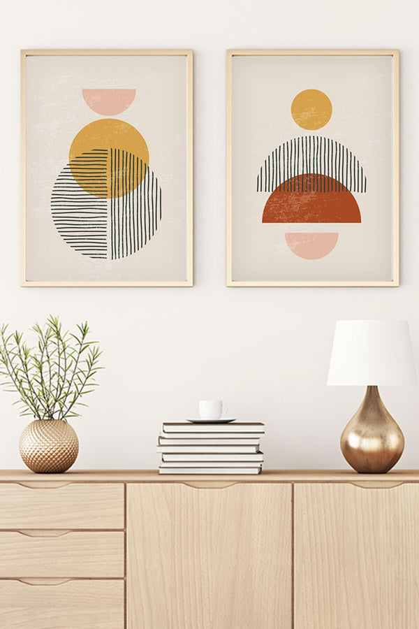 Geometrik Desenli Modern Tablo Seti - Canlı Tonlar 2’li Set | huhu38