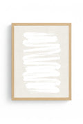 Doğal Ahşap Çerçeveli Minimal Beyaz Fırça Desenli Tablo - Pastel | huhu1069