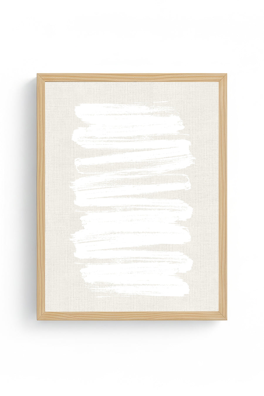 Doğal Ahşap Çerçeveli Minimal Beyaz Fırça Desenli Tablo - Pastel | huhu1069