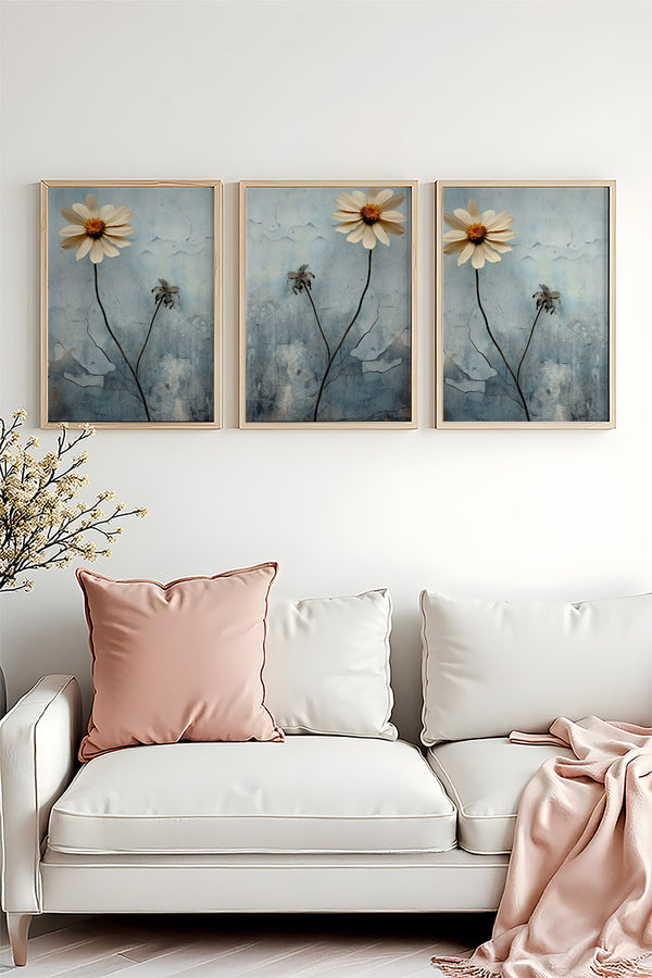 Çiçekli Soyut Tablo Seti - Pastel 3’lü Set | huhu474