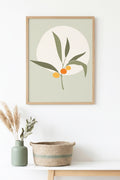 Doğal Ahşap Çerçeveli Minimal Yaprak Desenli Tablo - Pastel Tonlar | huhu1500
