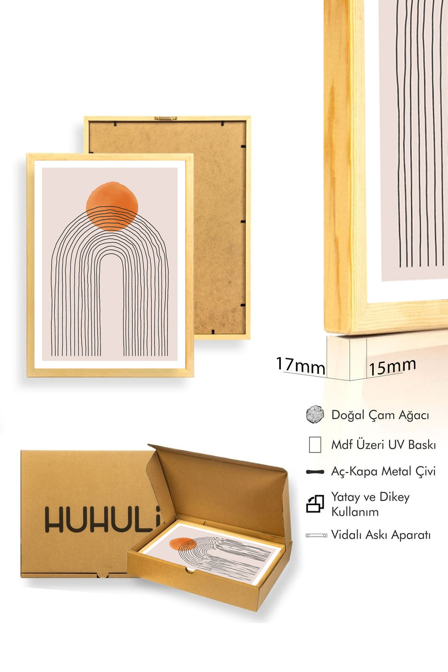 Doğal Ahşap Çerçeveli Soyut Tablo I Huhu1540