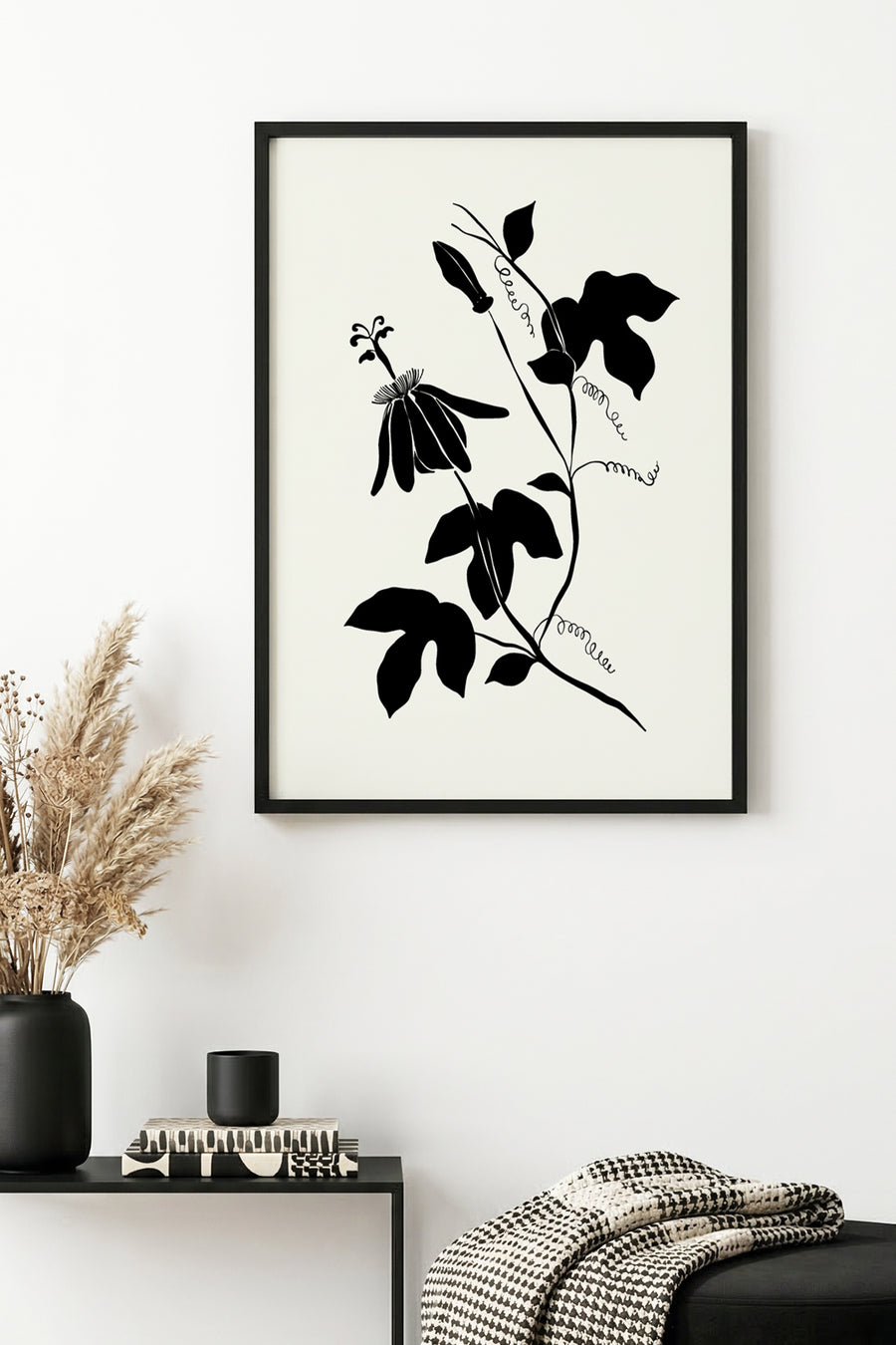 Doğal Ahşap Çerçeveli Çiçek Desenli Tablo - Minimal | huhu1323