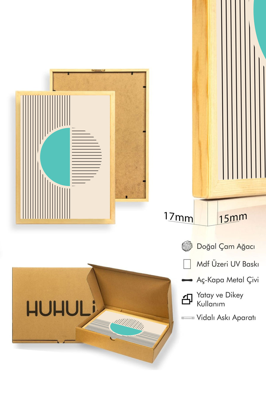 Doğal Ahşap Çerçeveli Soyut Tablo I Huhu1478