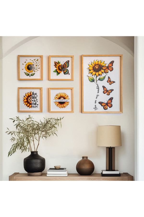 Çiçekli ve Kelebekli Tablo Seti - 5’li Modern Dekor | huhu411