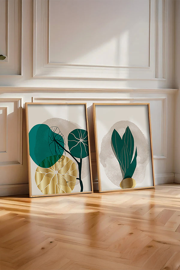 Soyut Bitki Temalı Tablo Seti - Modern 2’li Set | huhu68