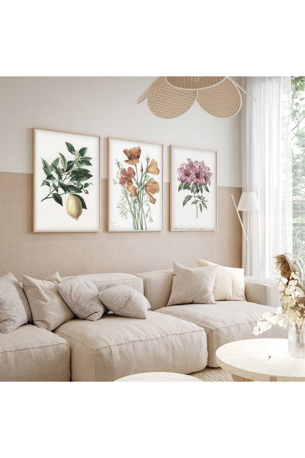 Çiçek Desenli Modern Tablo Seti - 3’lü Set | huhu278