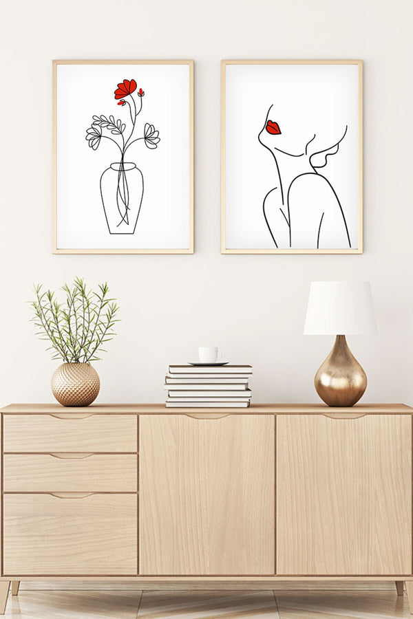 Minimalist Çiçekli ve Kadın Figürü Tablo Seti - 2’li Set | huhu188