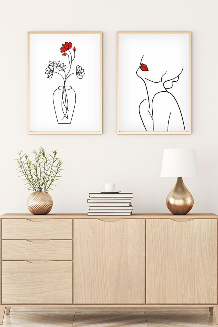 Minimalist Çiçekli ve Kadın Figürü Tablo Seti - 2’li Set | huhu188