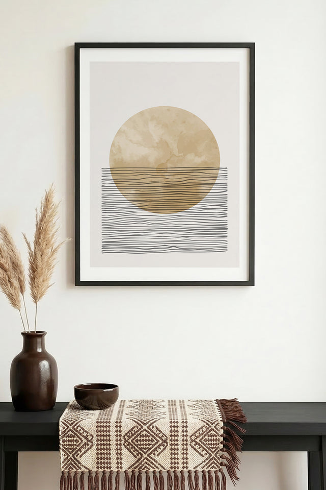Doğal Ahşap Çerçeveli Soyut Daire Desenli Tablo - Pastel | huhu1029