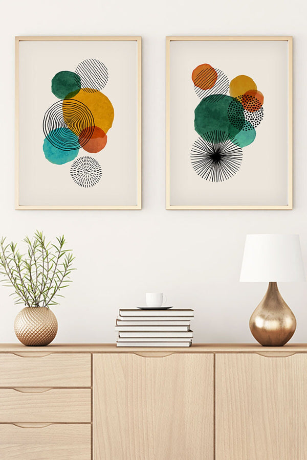 Geometrik Desenli Canlı Renkli Tablo Seti - Modern 2’li Set | huhu32