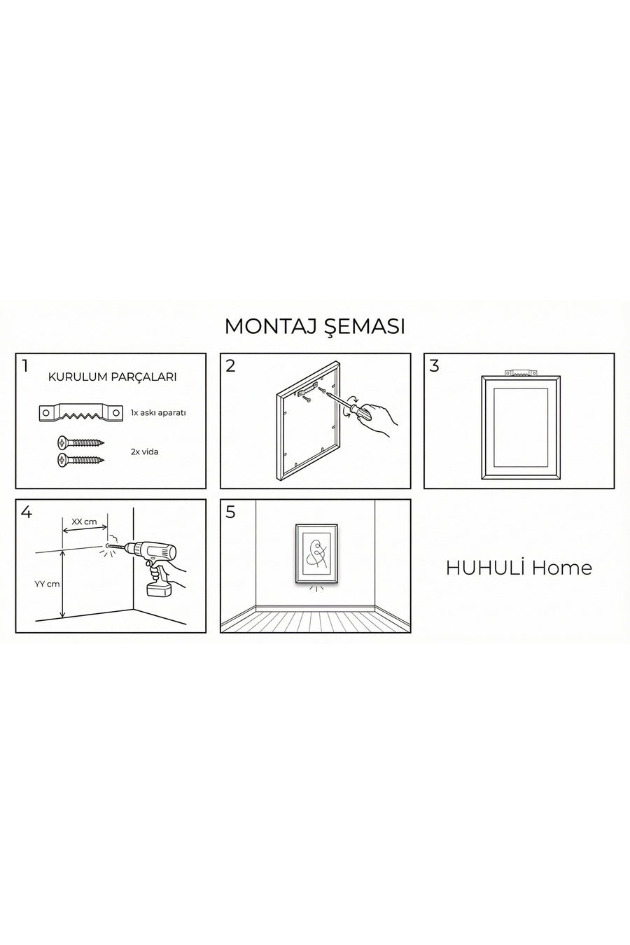 Doğal Ahşap Çerçeveli Minimal Siyah Fırça Desenli Tablo - Pastel | huhu1001