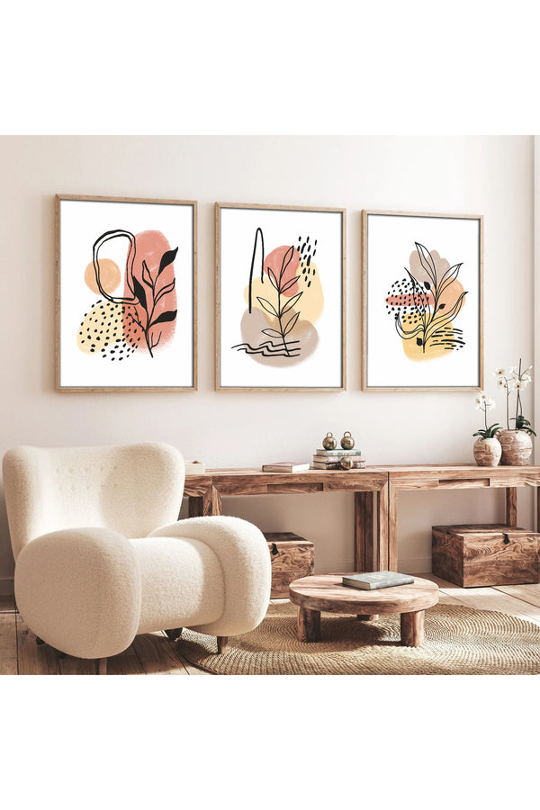Soyut Desenli 3’lü Tablo Seti - Modern Renkler | huhu226