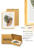 Doğal Ahşap Çerçeveli Minimal Yaprak Desenli Tablo - Pastel Tonlar | huhu1496