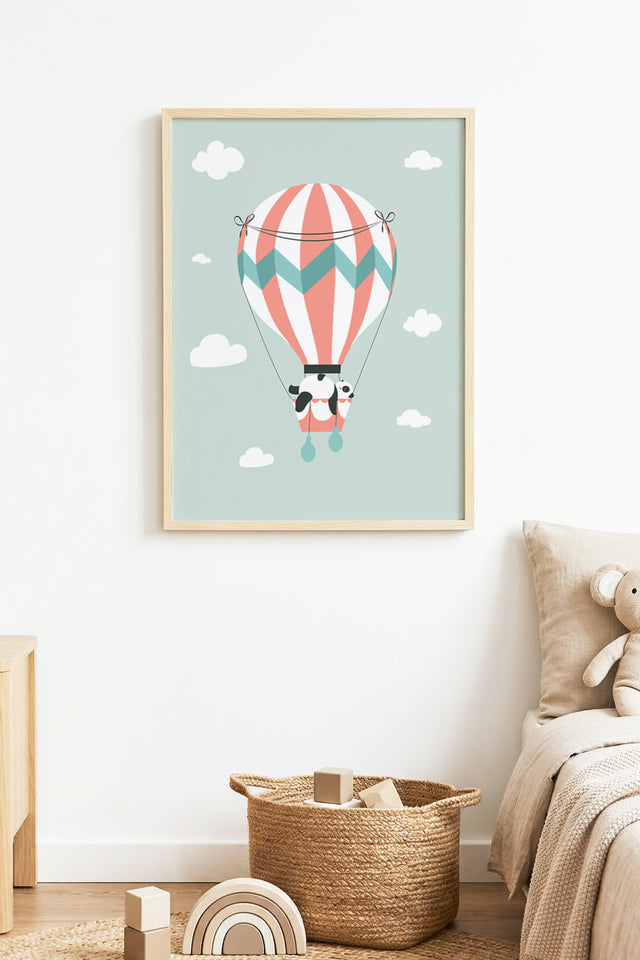 Doğal Ahşap Çerçeveli Çocuk Temalı Balon Desenli Tablo - Pastel Tonlar | huhu1627