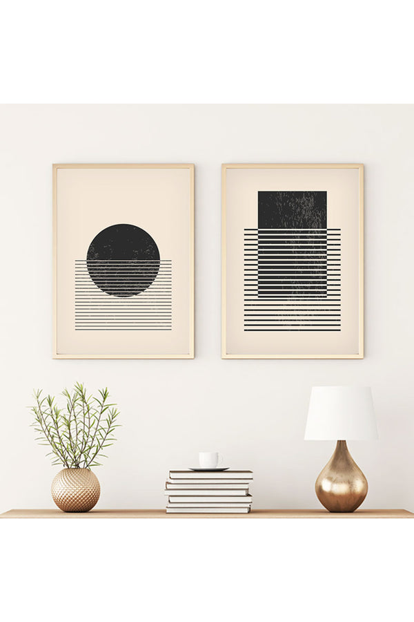 Geometrik Desenli Siyah-Beyaz Tablo Seti - Modern 2’li Set | huhu81
