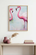 Doğal Ahşap Çerçeveli Flamingo Desenli Tablo - Pastel Tonlar | huhu1303