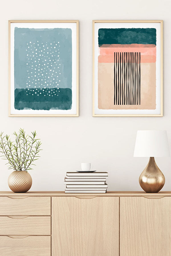 Soyut Desenli Mavi Tablo Seti - Modern 2’li Set | huhu54