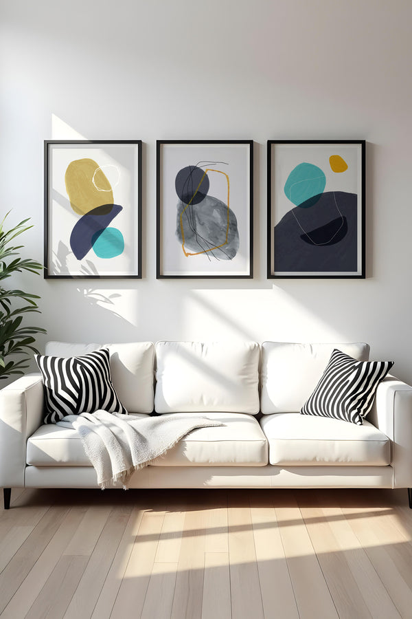 Soyut Desenli Modern Tablo Seti - 3’lü Çerçeveli Set | huhu118