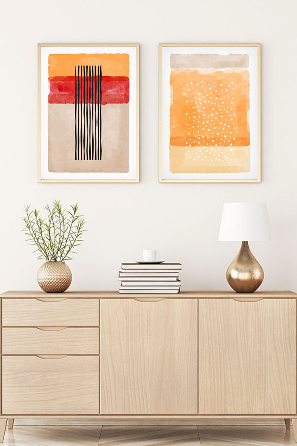 Geometrik Desenli Turuncu Tablo Seti - Modern 2’li Set | huhu57
